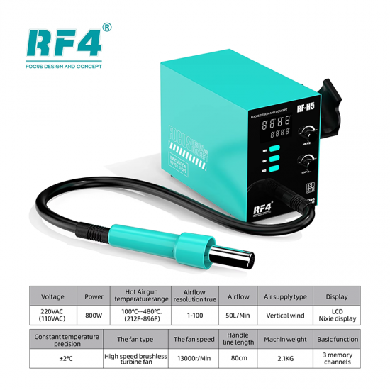 RF4 RF-H5 Intelligent Hot Air Desoldering Station 800W Fast Heat Gun BGA Chip Rework Station