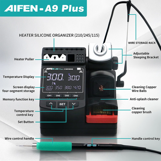 AIFEN A9 Plus Soldering Station With C210 Handle and 3 Tips