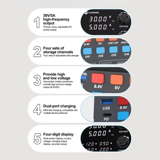 Sunshine P2 Pro 30V/5A DC Power Supply Meter for Mobile Phone Repair