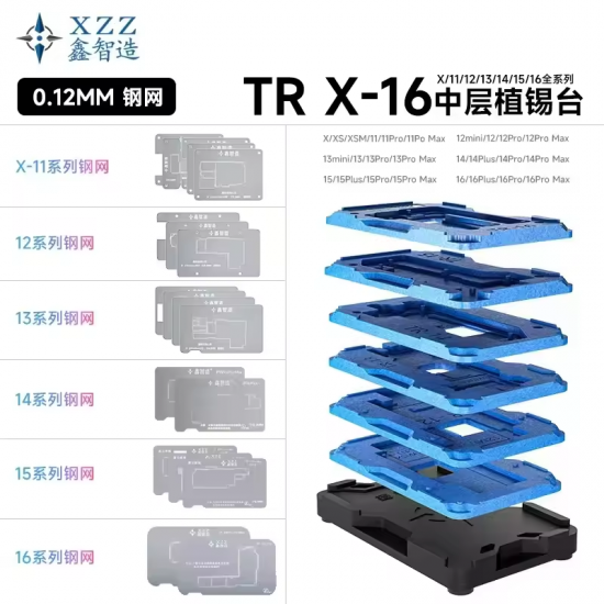 XZZ TR Motherboard Middle Layer  Plant Tin 3D BGA Reballing Stencil for iPhone X to iPhone 16 Pro Max