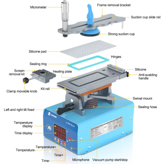 SUNSHINE S-918F Plus 5-in-1 AI  Intelligent Voice Screen Separator,with 360° Rotational Capability for Flat and Curved Screen Repair