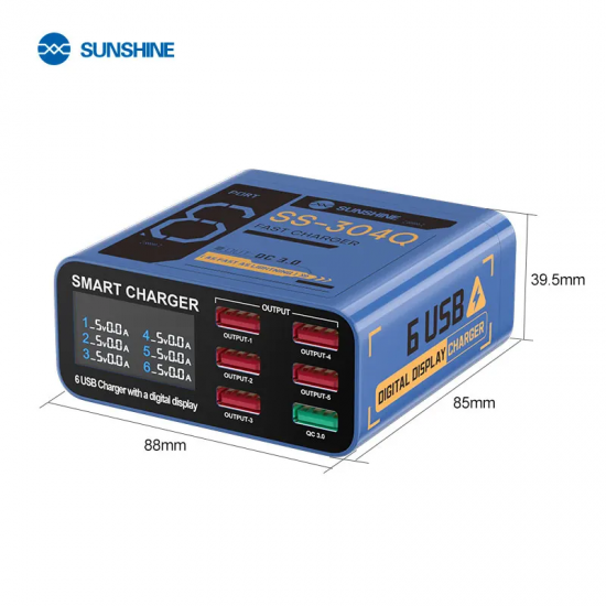 SUNSHINE SS-304Q 6 Port Intelligent USB Digital Display Fast Charging QC 3.0