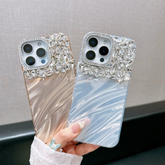 Luxury Rhinestone Water Ripple TPU Full-Body Cover Phone Case - New Design, Shockproof Protection, Compatible with iPhone 11 and Above Models