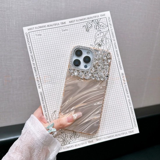 Luxury Rhinestone Water Ripple TPU Full-Body Cover Phone Case - New Design, Shockproof Protection, Compatible with iPhone 11 and Above Models