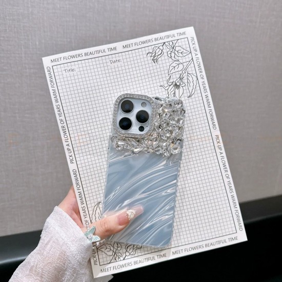 Luxury Rhinestone Water Ripple TPU Full-Body Cover Phone Case - New Design, Shockproof Protection, Compatible with iPhone 11 and Above Models